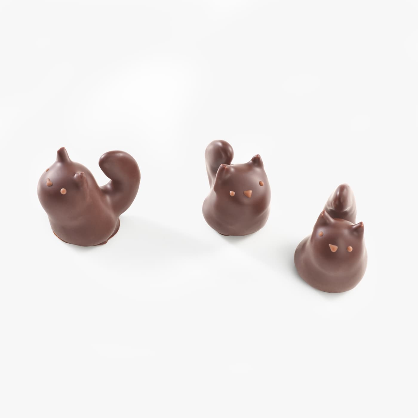 Three precious chocolate Halloween cats made by hand